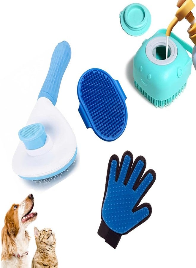 KittuPet Pet Grooming Kit - Slicker Brush, Silicone Shampoo Dispenser, Palm & Glove Brush | Color May Vary| Dog & Cat Hair Remover, Bath & Massage Tools for Shedding | Puppy & Kitten Combo (Pack of 4) - Image 1
